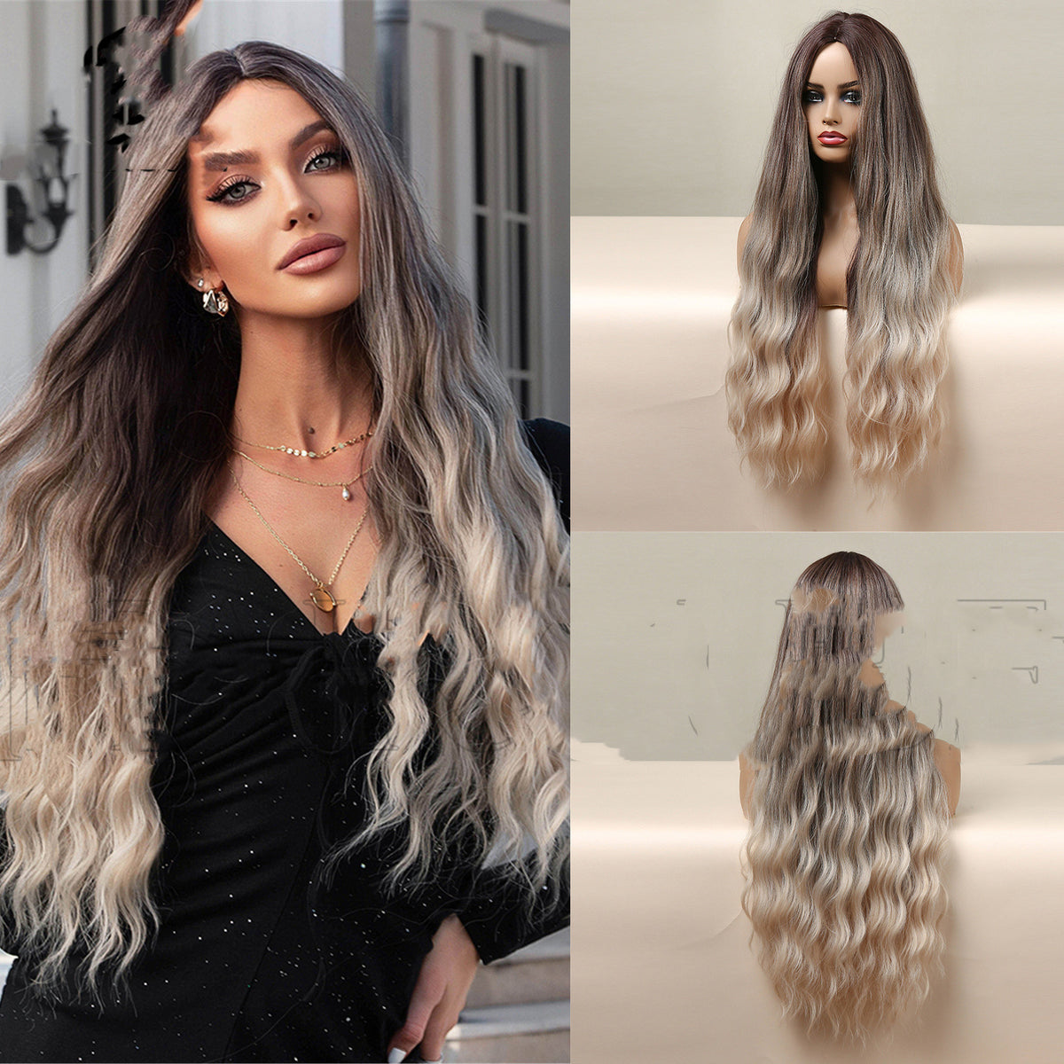 Brun moyen Gradient Blonde cheveux bouclés longs femmes