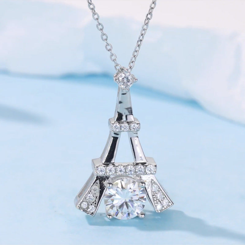 S925 Argent Sterling 1ct D Couleur VVS1 Moissanite Tour Eiffel Collier 45cm Platine Or