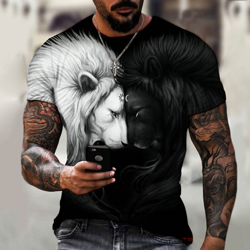 T-shirt homme imprimé d'été en 3D animal beast Lion