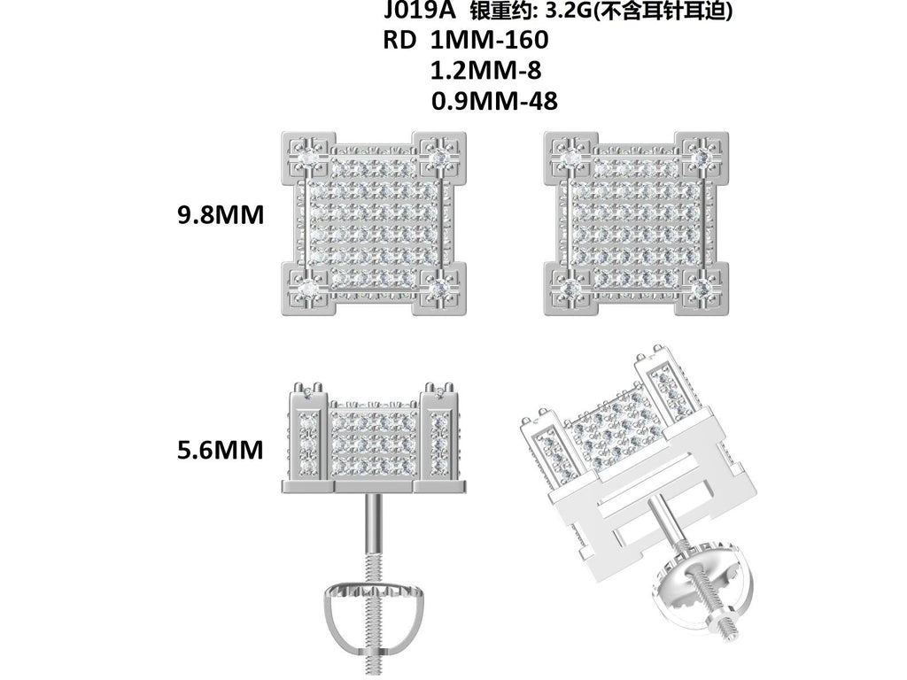 S925 Argent Sterling 216pcs D Couleur VVS1 Moissanite Boucles d'oreilles 3D Cube 3.2g Vis Hypoa