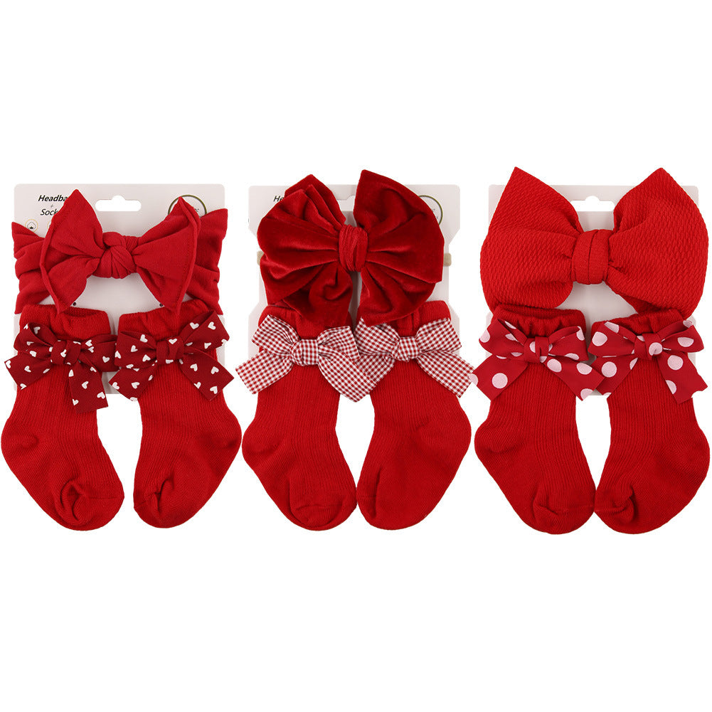 Bande de cheveux bébé Bow Chaussettes costume pour enfants Noël Grandes chaussettes Bow Combinaison