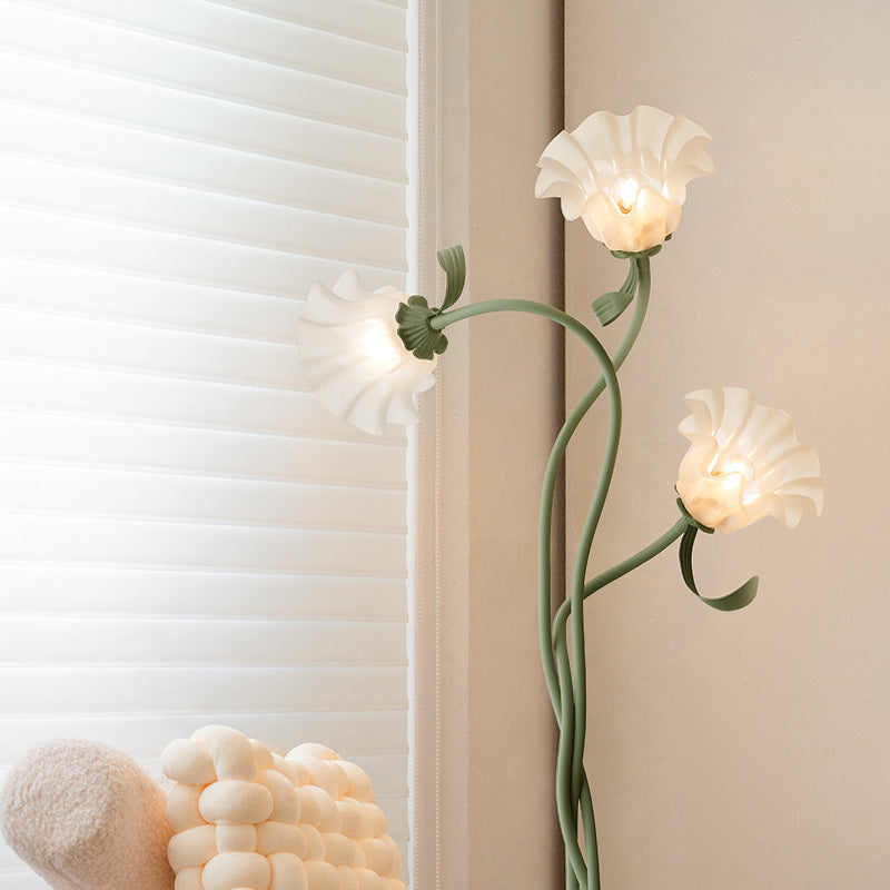 Crème Style Sol Lampe Salon Pastoral Chambre à coucher Lampe à fleurs