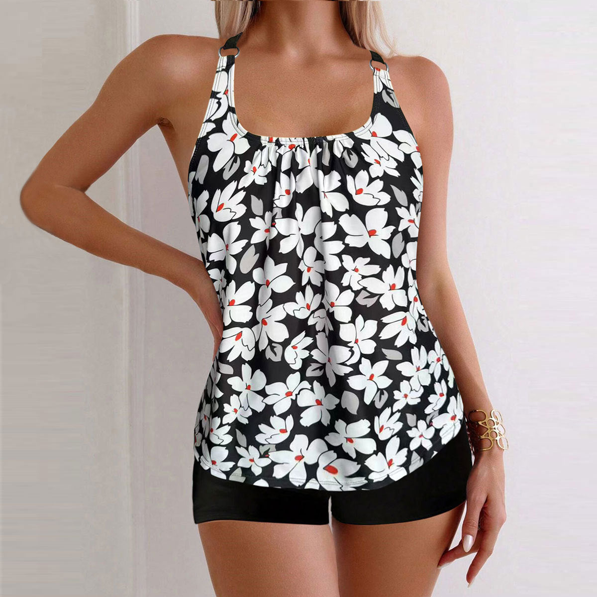 Maillot de bain retro floral à deux pièces de taille Plus