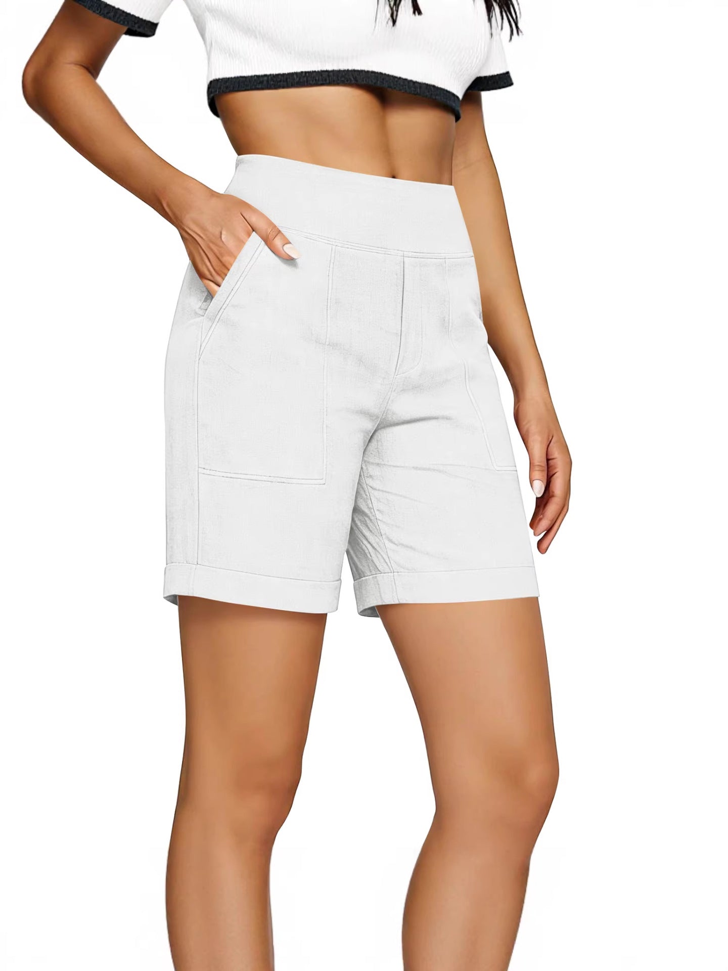 Short de poche en coton et en lin pour femmes de style européen et américain