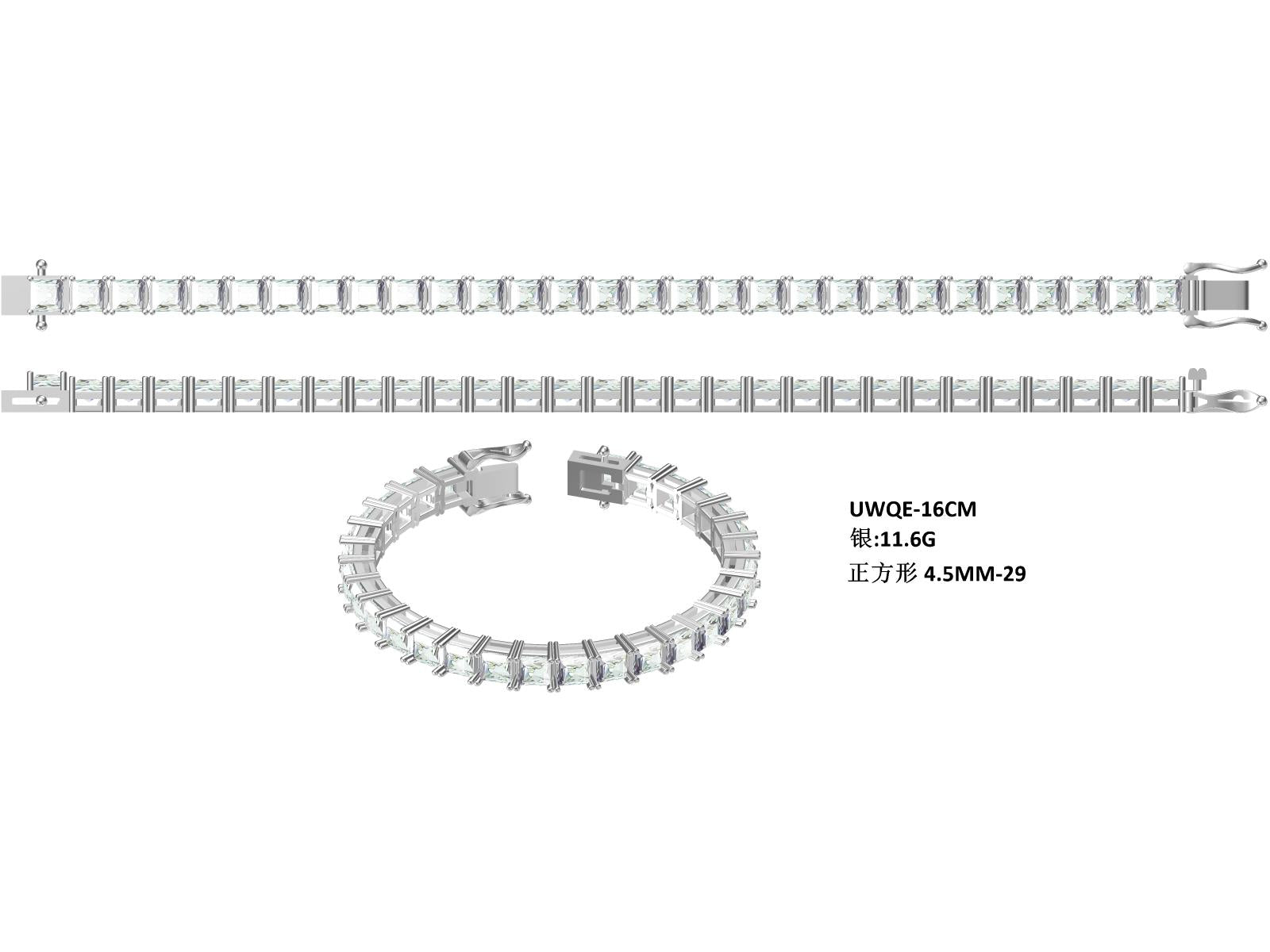 S925 Argent Sterling 4,5x4,5mm Princess Cut Moissanite Tennis Bracelet D Couleur VVS1 16-18-