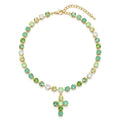 European and American Gemstone-Inlaid Multicolor Layered Mode Tassel Cross Collier Wit