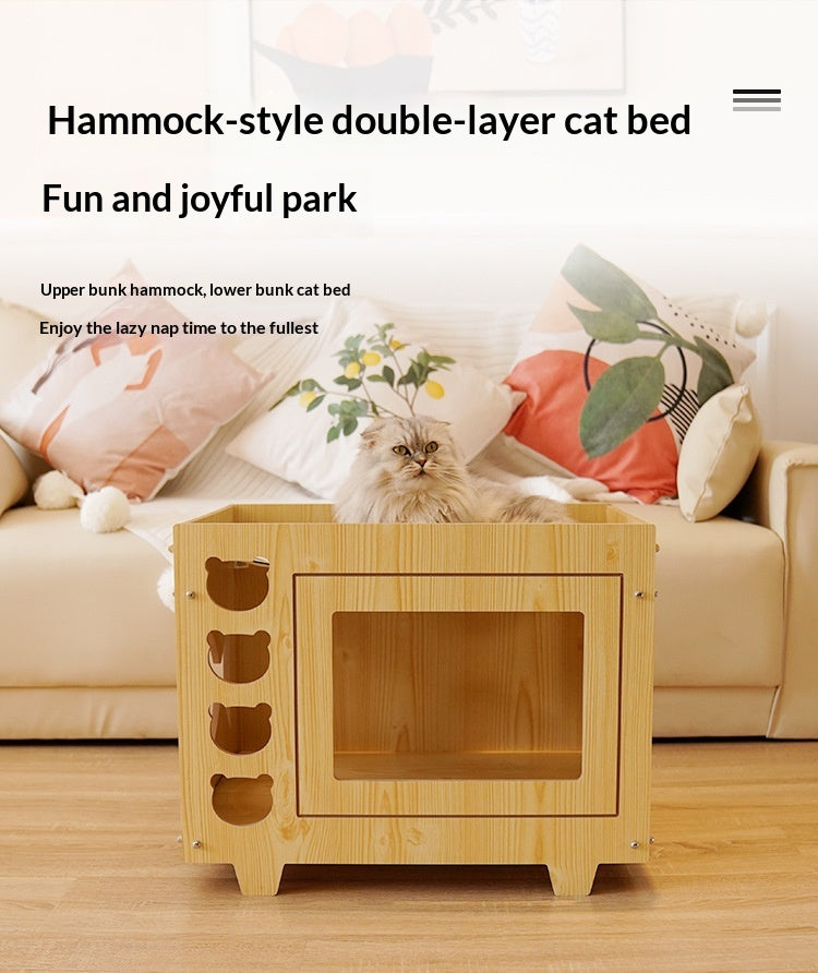 Lit d'hamac pour animaux de compagnie en bois double-layer intégré