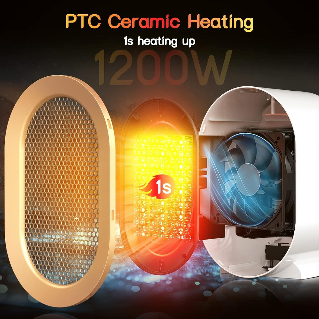 1200W Chauffe-espace électrique Céramique basse énergie Ventilateur de chauffage rapide Télécommande portable