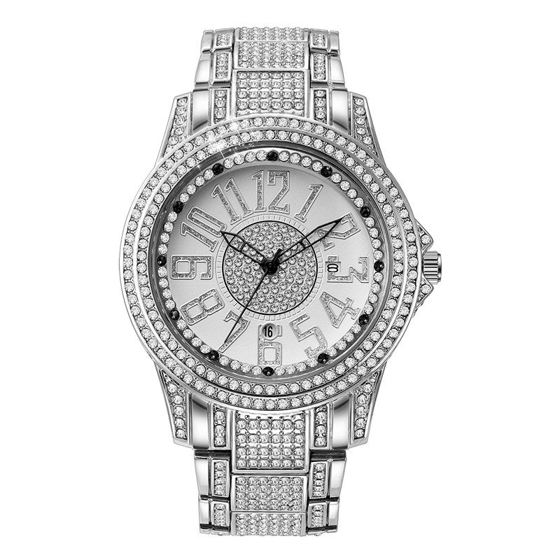 Bracelet en alliage de mode diamant pour hommes Date Montre Quartz