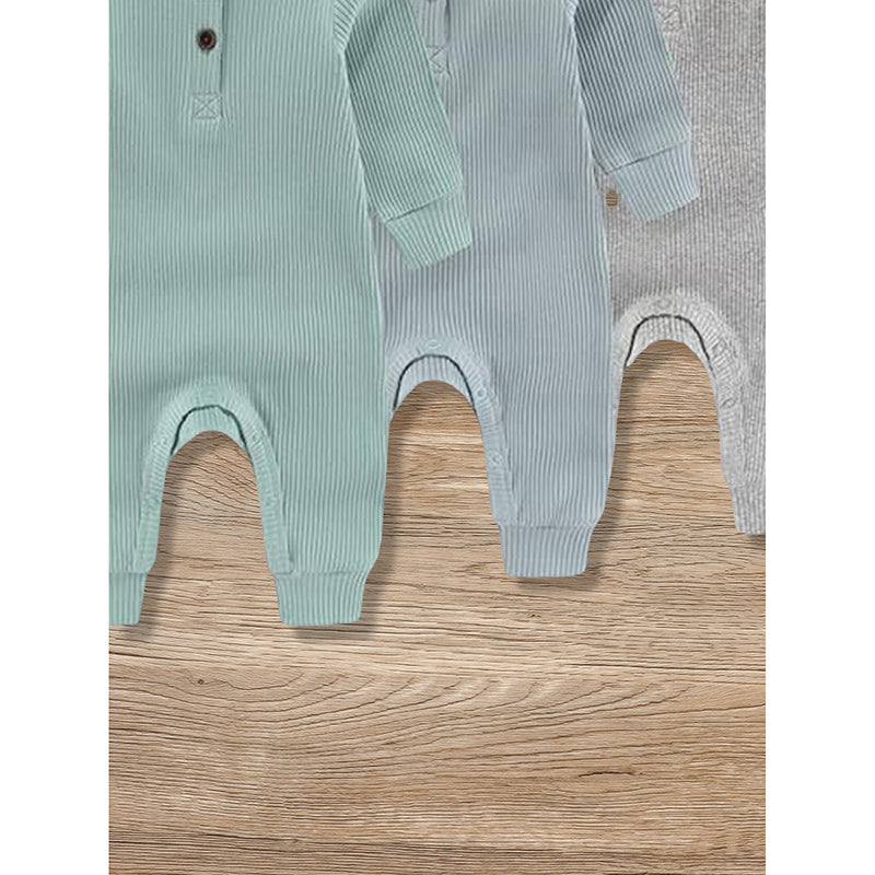 3-Pack Nouveau-nés Bébés Garçons & Filles Longue Manches Ribbed Romper Soft Button Front Jump
