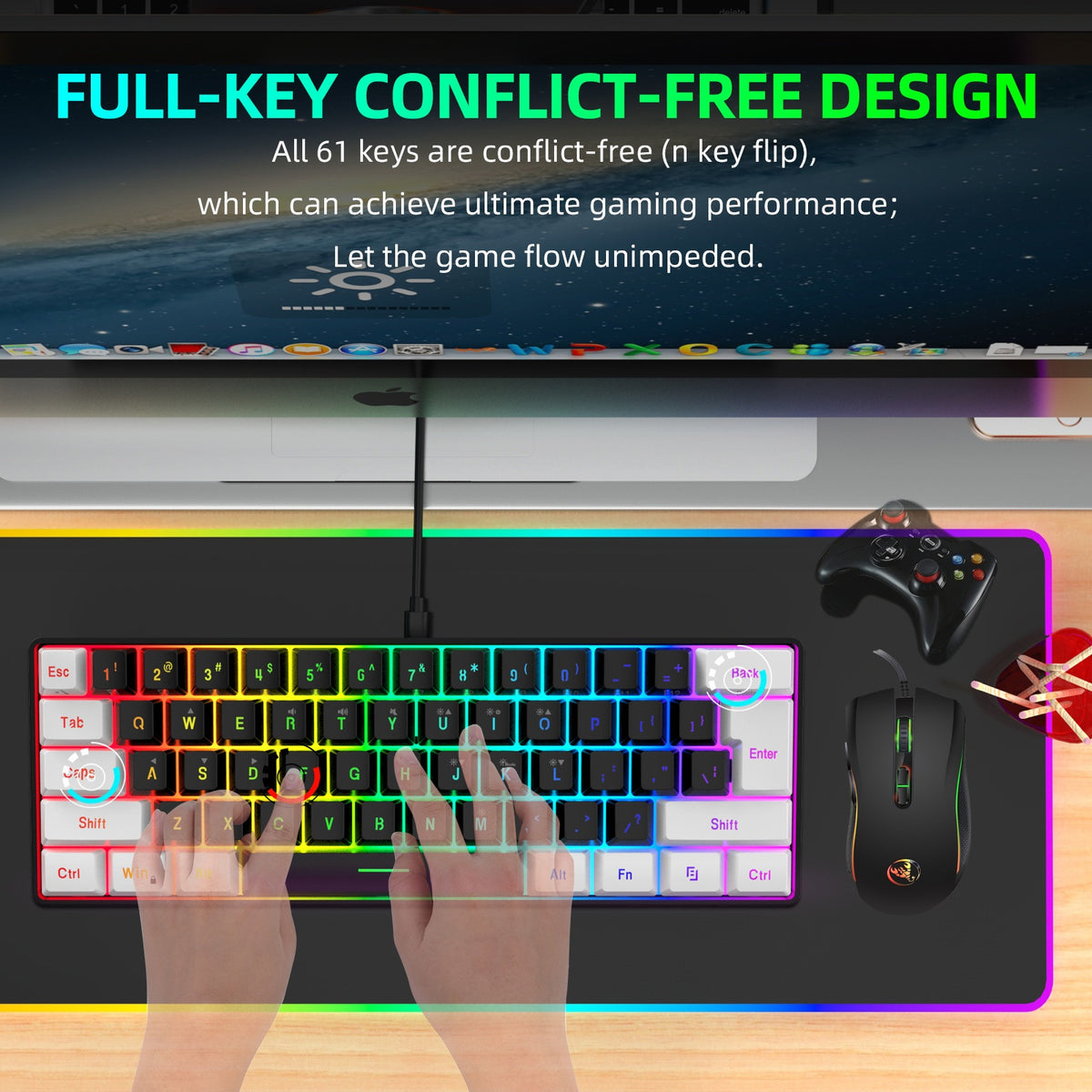 Keyboard and mouse combo white backlight mixed color black