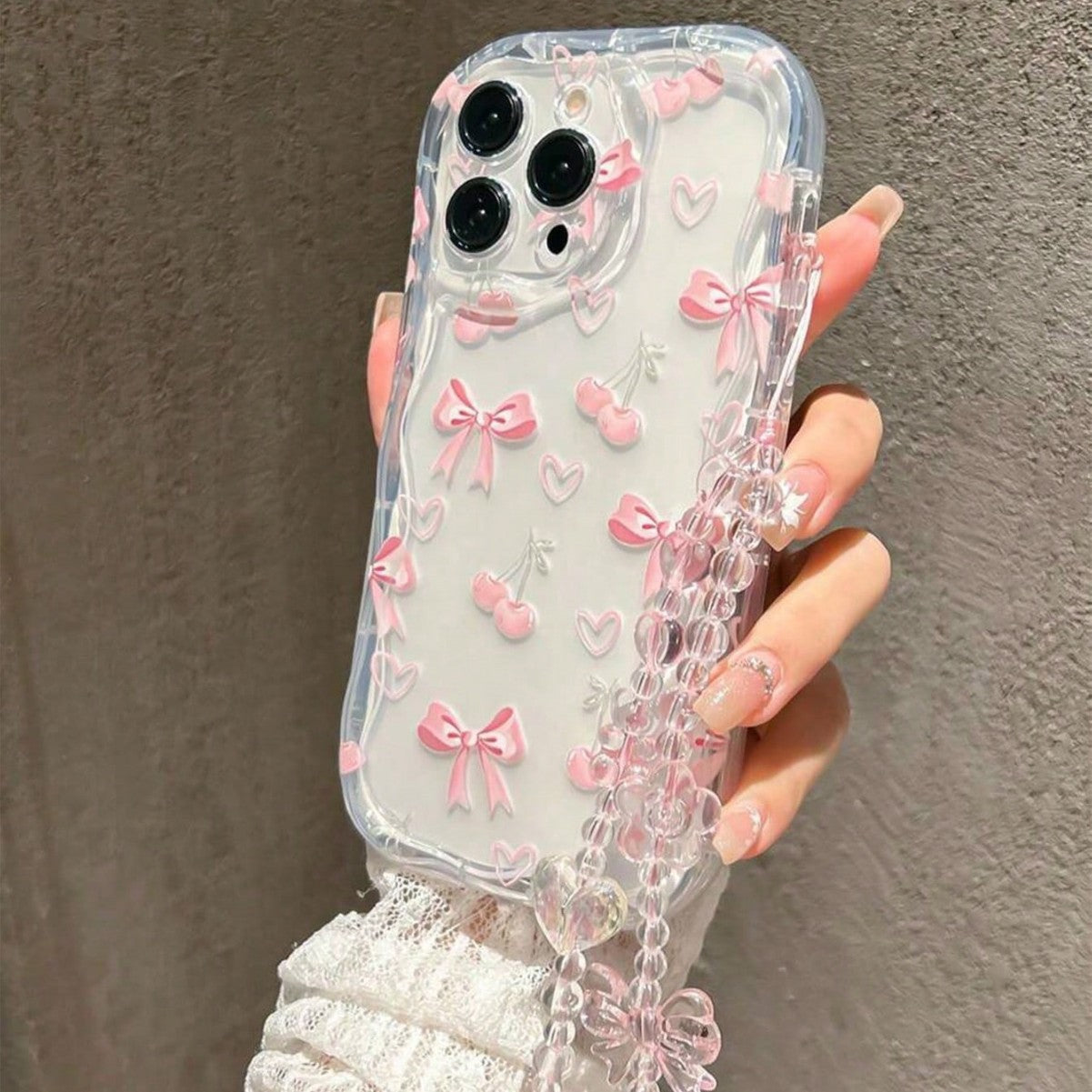 Bovin en plastique Cherry Heart case de téléphone transparent