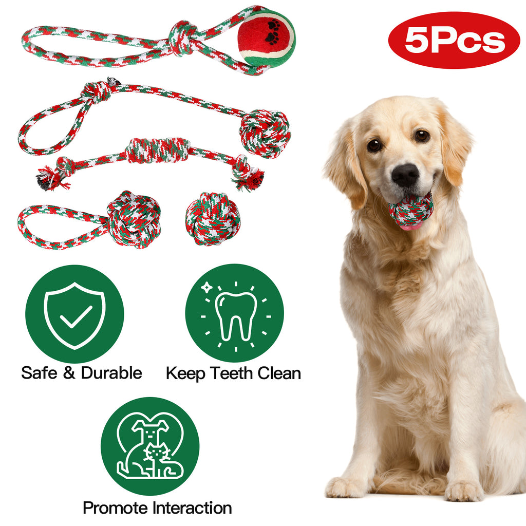 Ensemble de 5Pcs Rope de chien de Noël Jouets de Chew Jouets interactifs de chien Set pour chiot petit moyen A