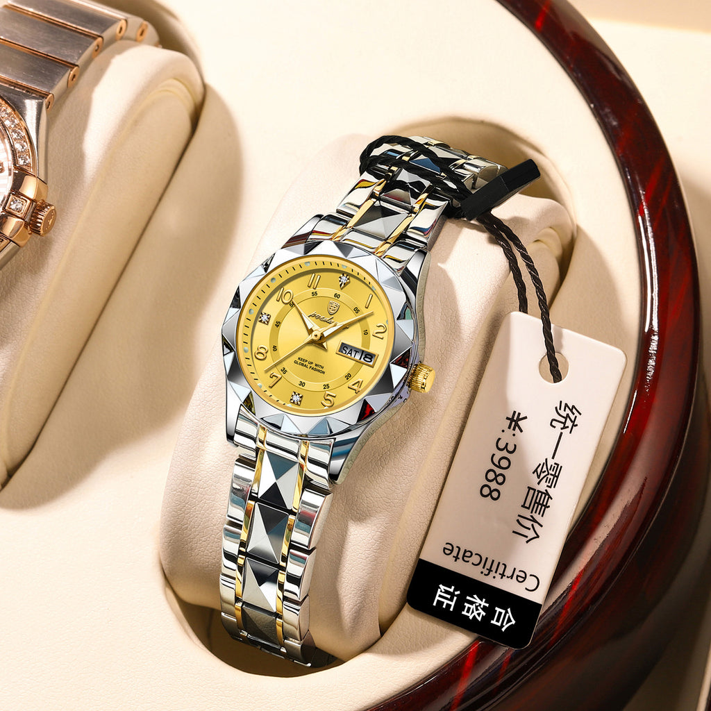 Montre à quartz féminine à double date étanche