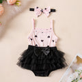 Style coréen Baby Outfit Rose et Noir Contraste Cœur bracelet côtelé Romper