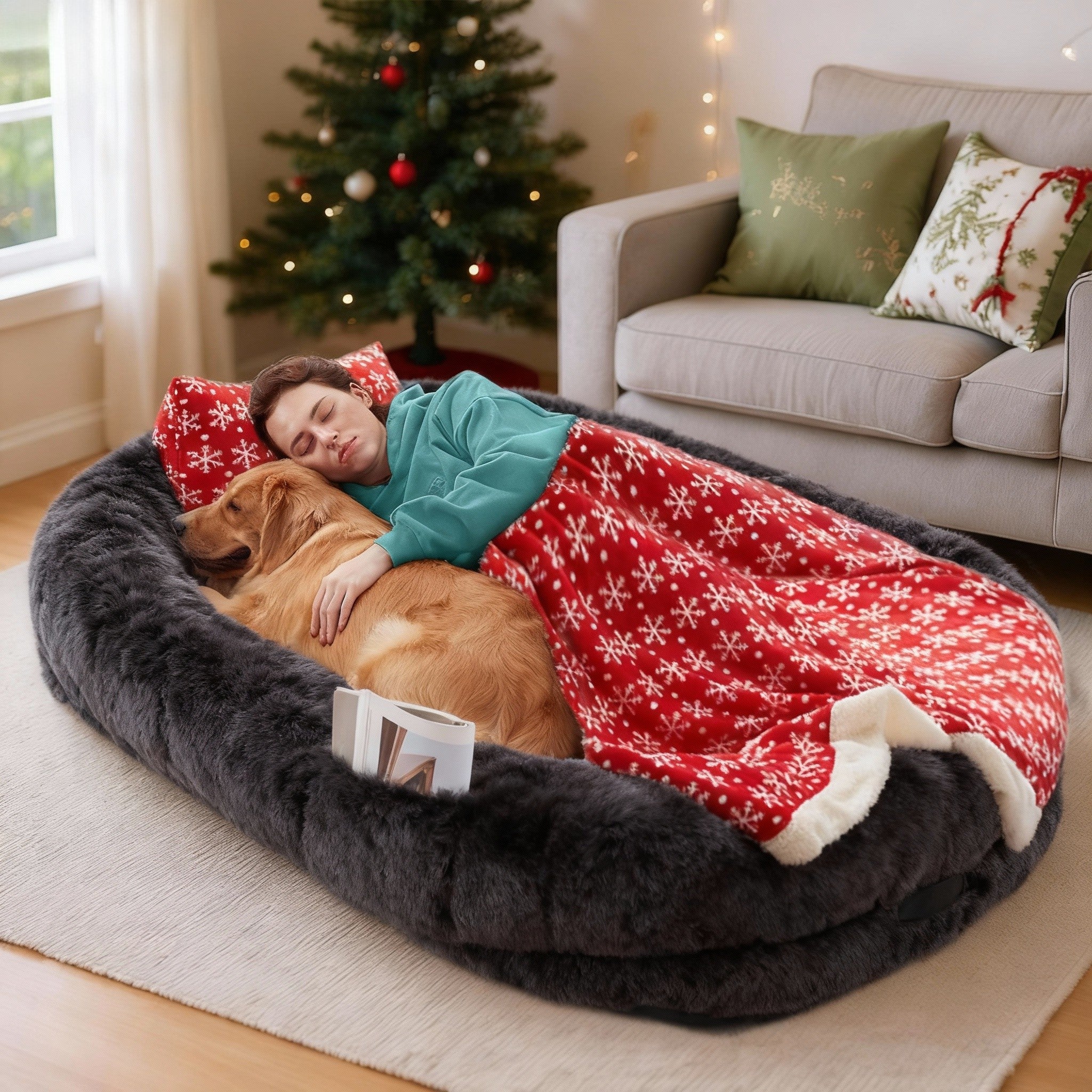 Lit de chien humain surdimensionné pour adultes et animaux de compagnie
