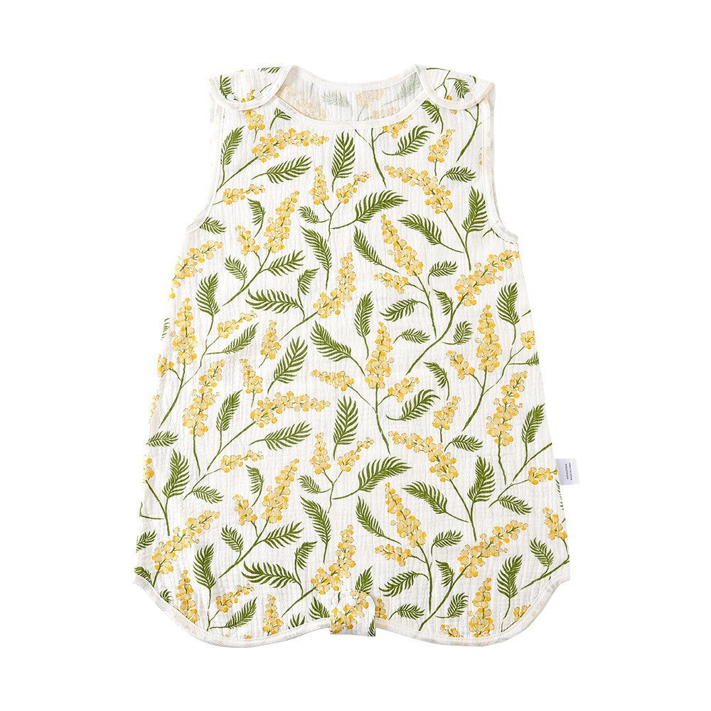 Simple imprimé bébé sans manches coton Gauze sac de couchage
