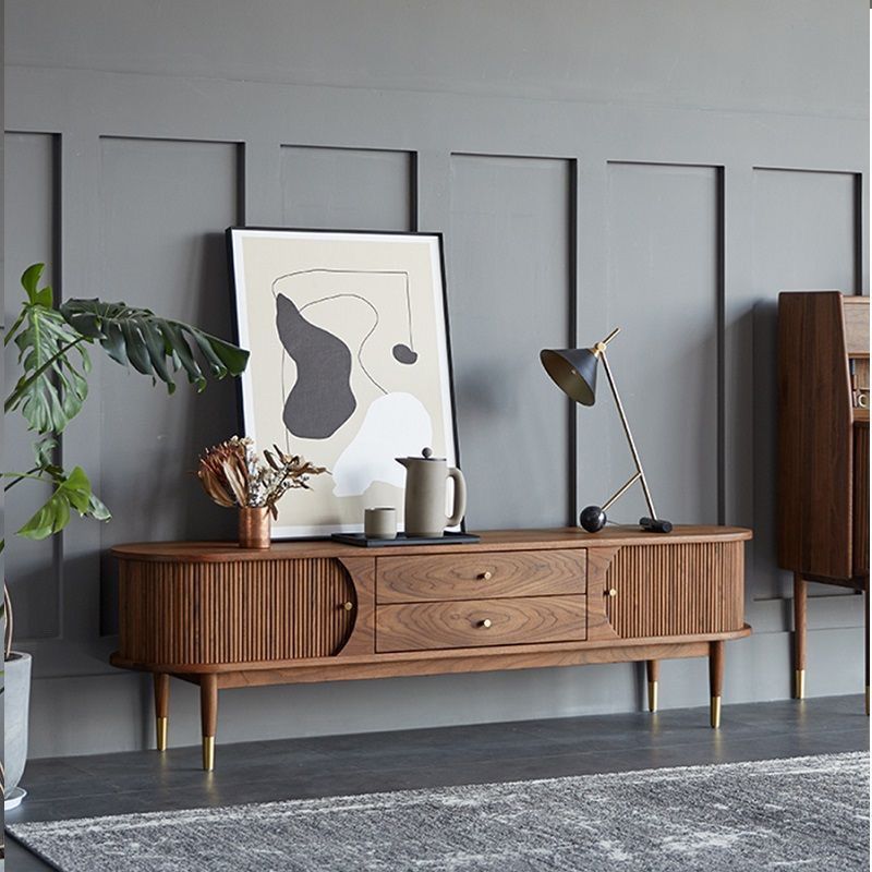 Nordic Solid Wood Tv Cabinet Black Walnut Simple Moderne Tv Retro Combinaison Salon H