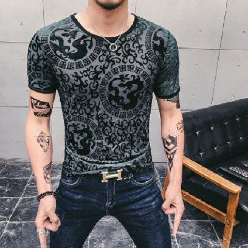 T-shirt en soie de glace en velours d'or pour homme Respirant manches courtes à col rond