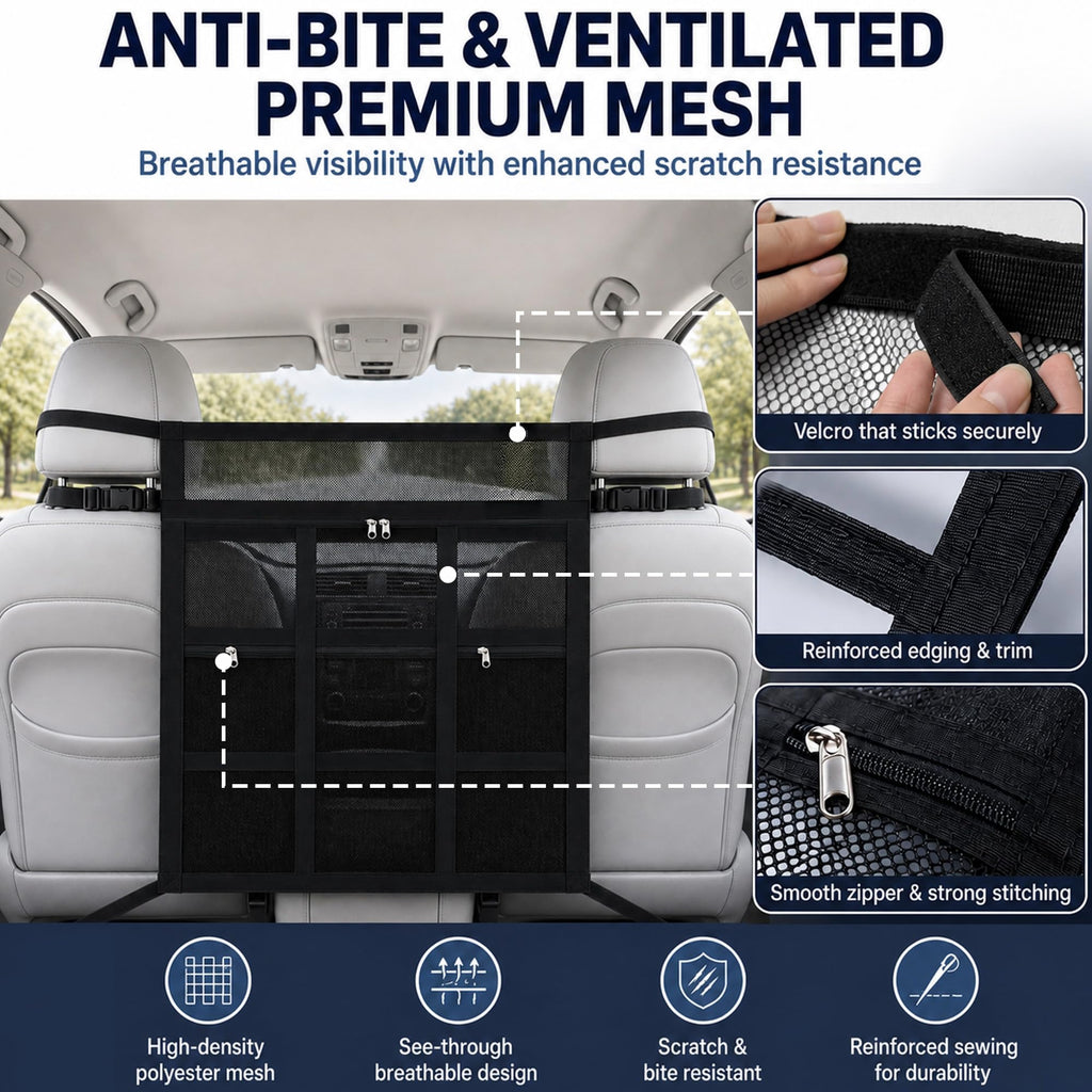 Barrière de chien de voiture avec crochet et fermeture boucle Double Zipper pour voiture VUS Respirant Mesh Barrie