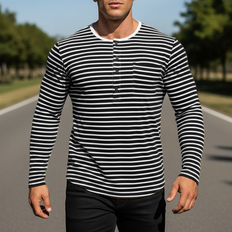 T-shirt rayé à manches longues pour hommes