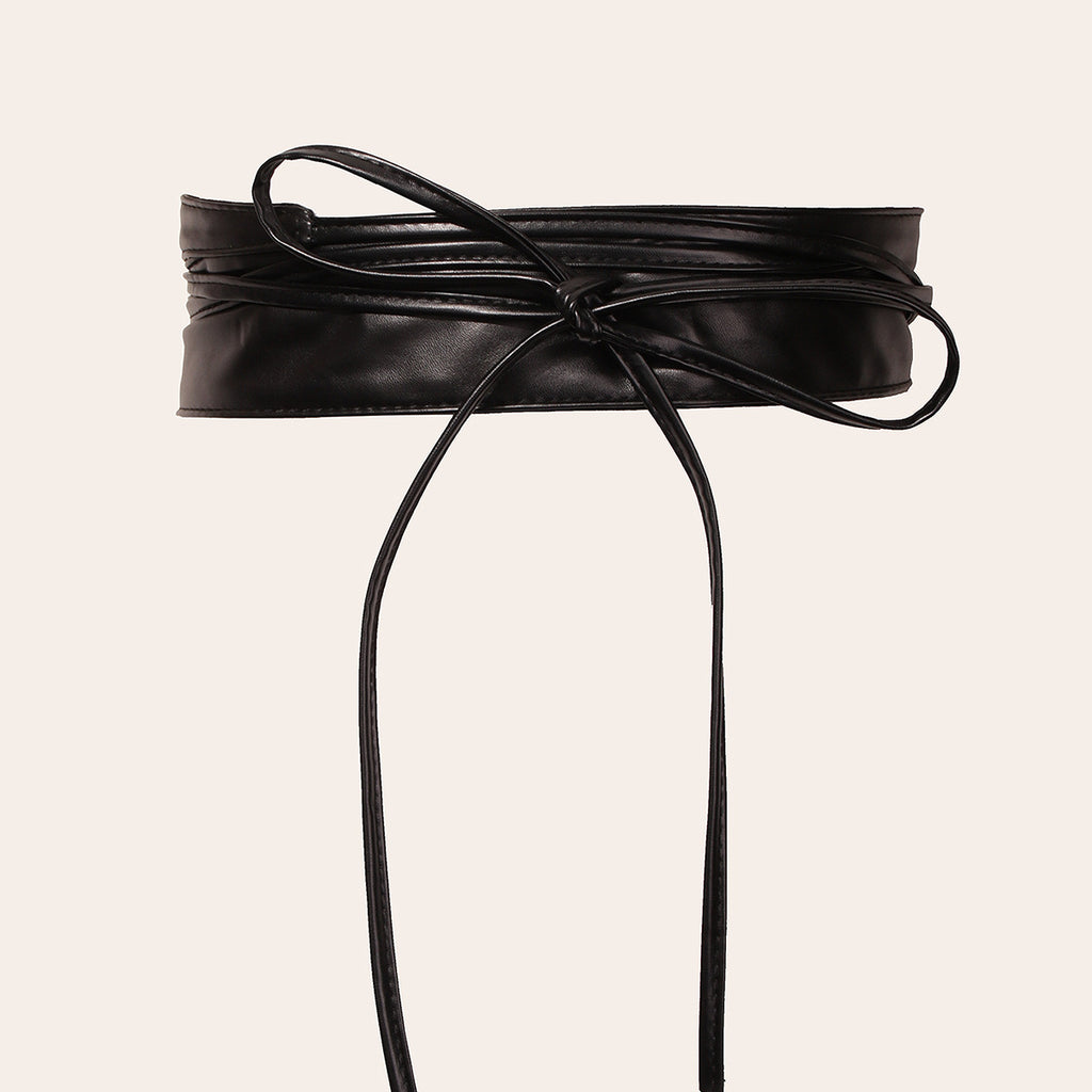 Femmes Faux cuir large taille Cincher avec dentelle Bow de détail ceinture