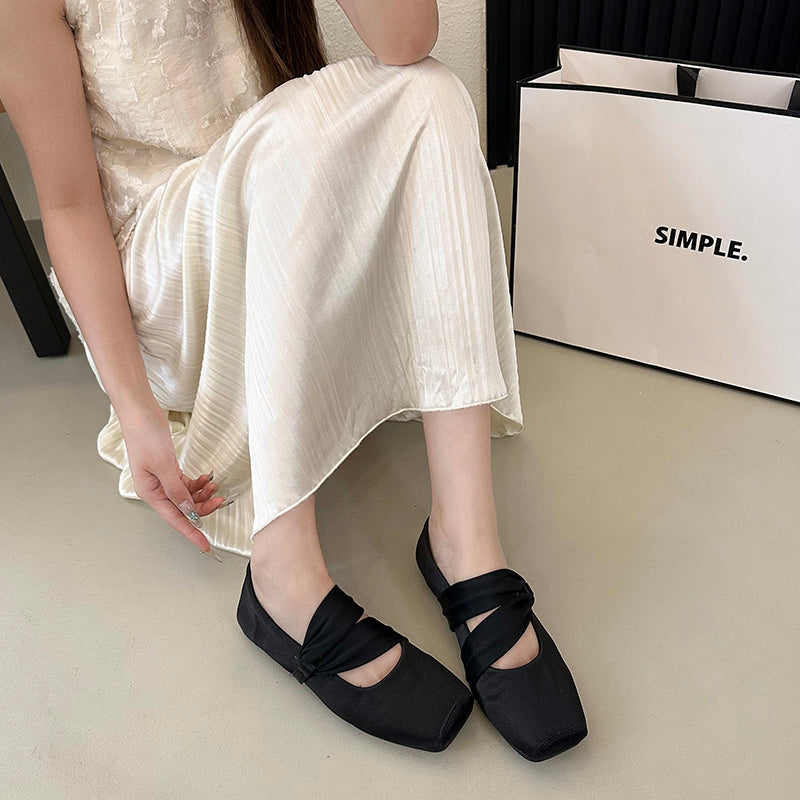 Femmes Élégante Strap Française Croix Satin Ballet Chaussures PlatMatching Daily