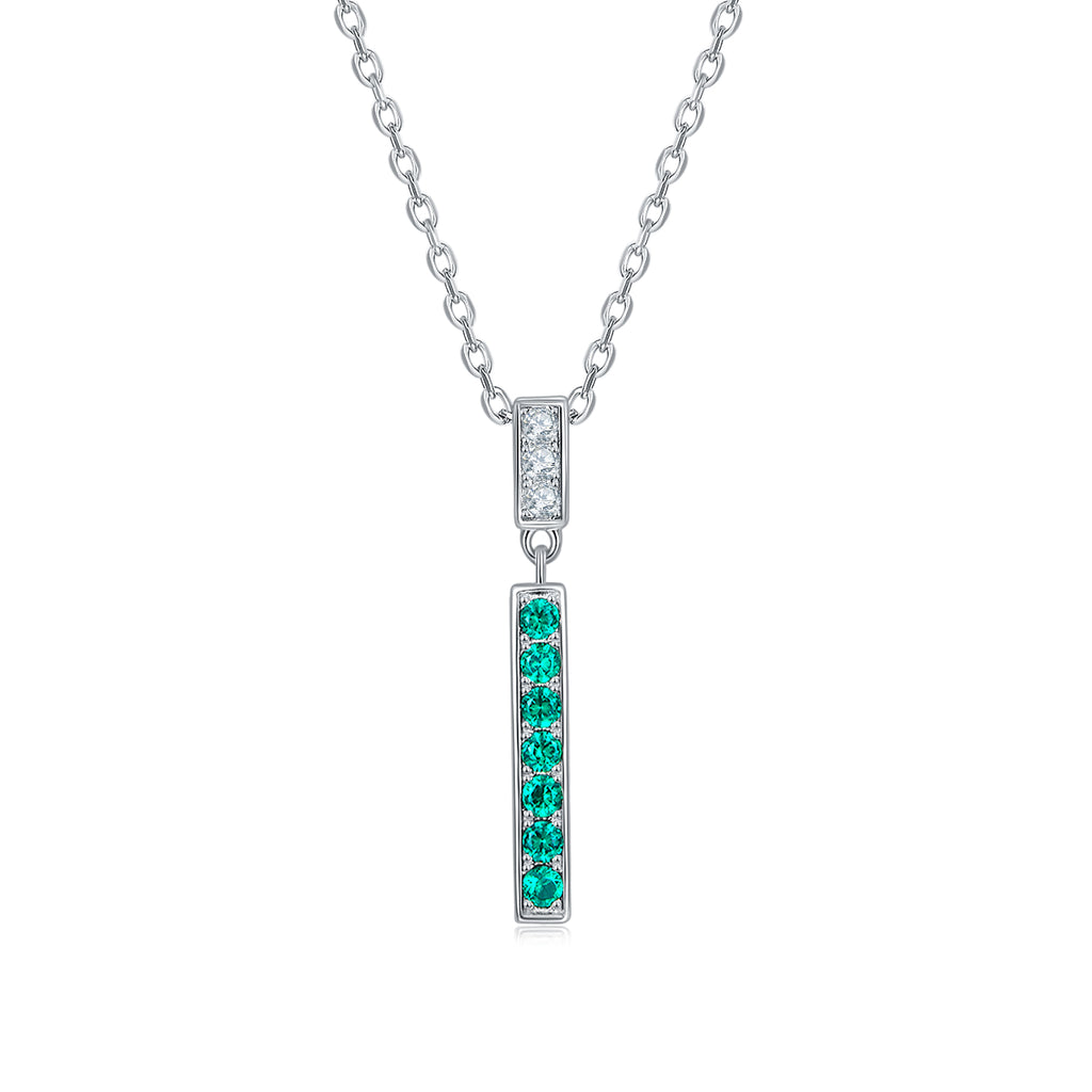 S925 Collier de barre émeraude en argent 3g créé en laboratoire