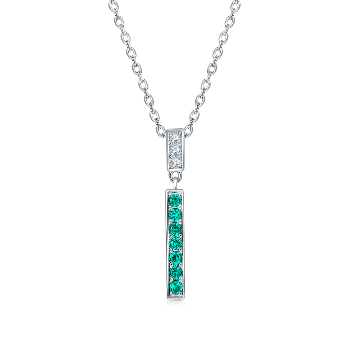 S925 Collier de barre émeraude en argent 3g créé en laboratoire