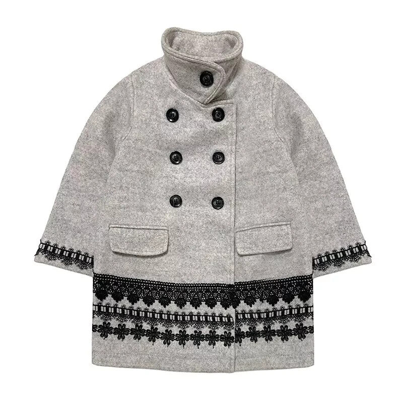 Filles Vintage Princesse Doll-Style Veste gris Outwear Woolen Manteau 2-3-4-5Y