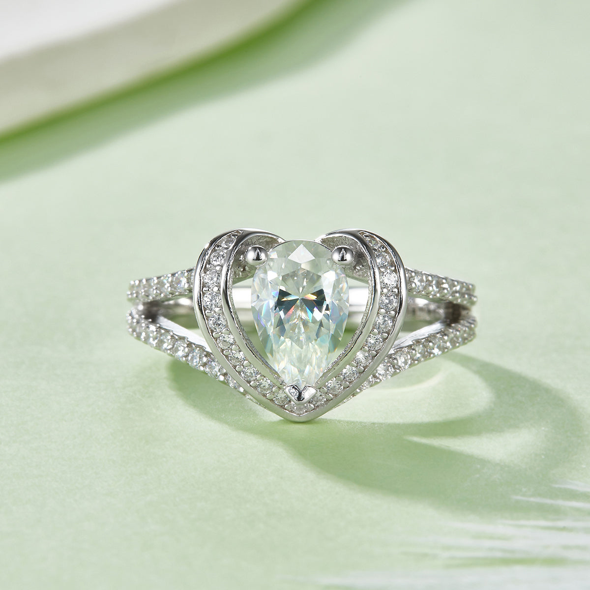 S925 Argent Sterling 1ct Boucle de coeur Moissanite Anneau
