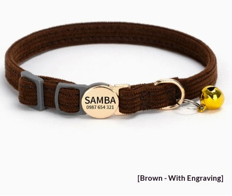 Boucle de sécurité Corduroy personnalisable avec nom de chien Collier de chat élégant et personnalisé