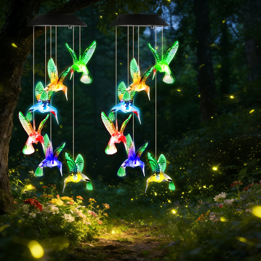 2Pcs Solar Hummingbird Wind Chime 7 Couleur Changement de souffle Chime pour l'extérieur IPX4 Imperméable