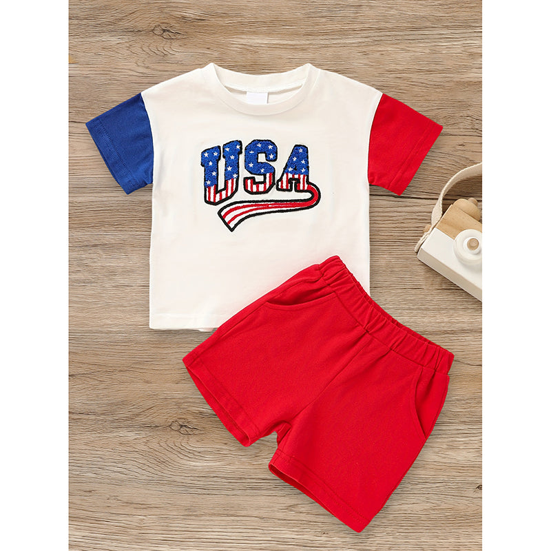 Bébé bébé garçon 4ème de juillet Outfit Set États-Unis Lettre Imprimer T-Shirt & Short pour I