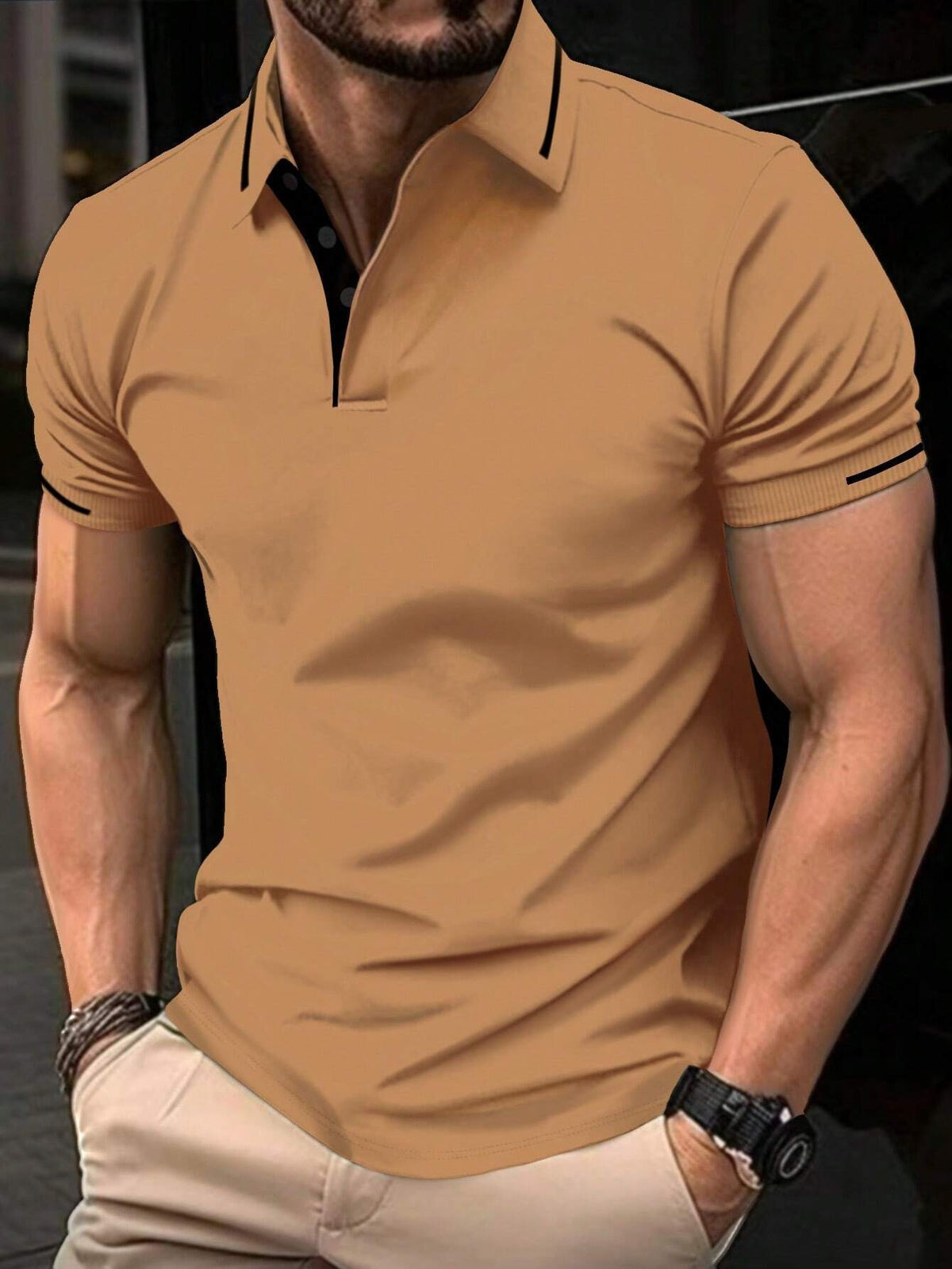 Men's Casual Button-Down Lapel Neck T-Shirt