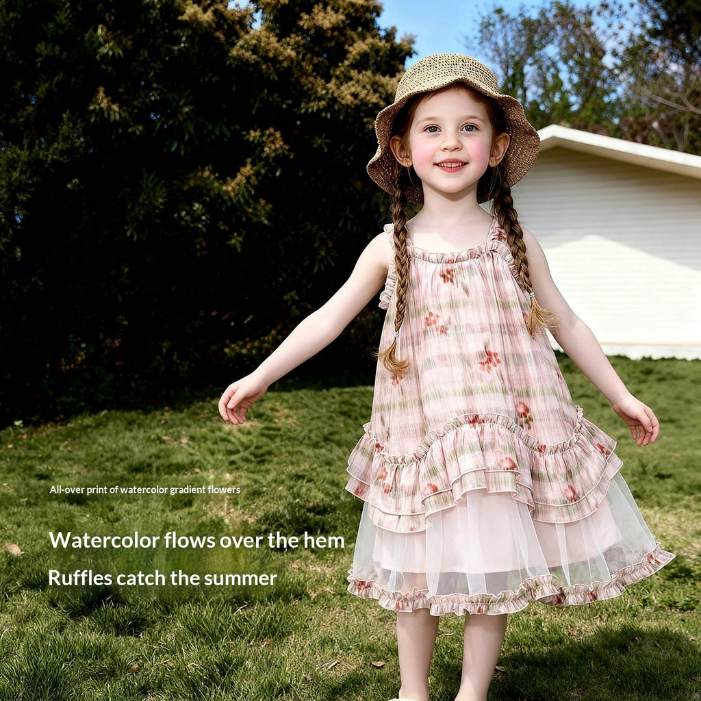 Petites filles robe aquarelle mélangé imprimé floral