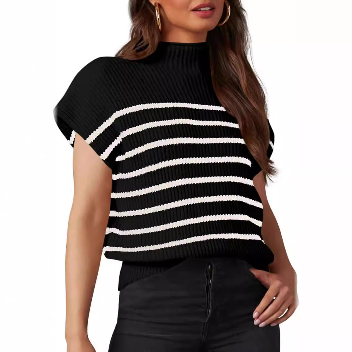 Casquette de sweater pour femmes européennes et américaines d'Amazone Manches Petit col tortueux TEUM Perdre la côte Kn