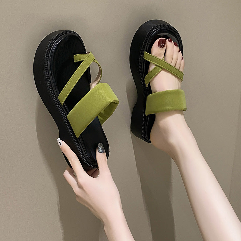 Femmes Été Deux Strrap Platform Slide Sandales Matching Daily