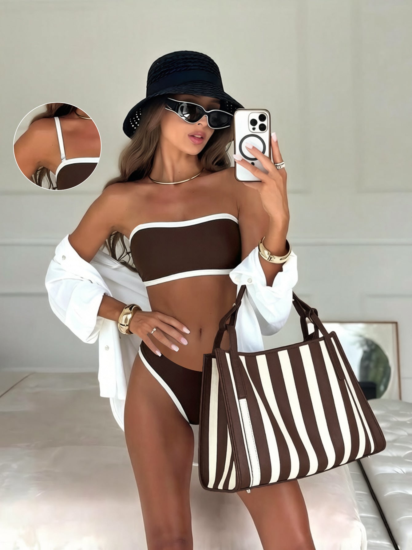 Bikini couleur contrastante d'arrivée avec paillettes amovibles