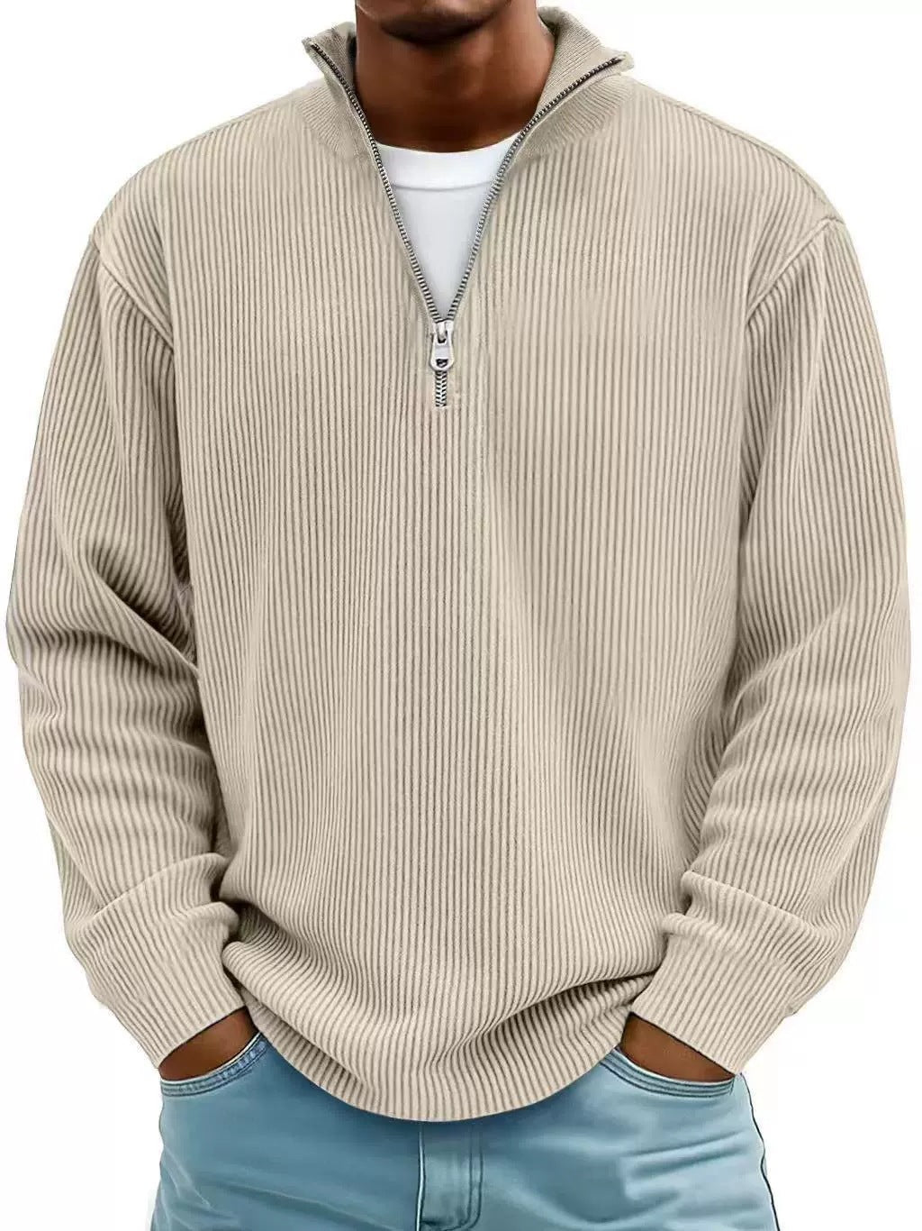 Amazon Arrivée Automne Hommes Casual Top Stand Collared Corduroy Longue Manches Hommes Polo Shir