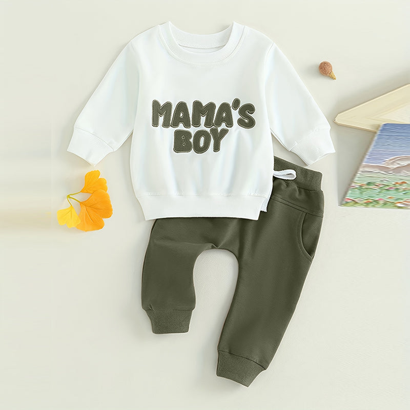 Sweatshirt 2 pièces de bébé garçon ensemble rond col lettre Imprimer Top & Drawstring Jogger Pantalons Fo