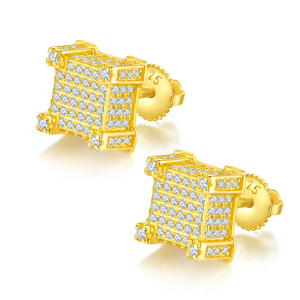 S925 Argent Sterling 216pcs D Couleur VVS1 Moissanite Boucles d'oreilles 3D Cube 3.2g Vis Hypoa