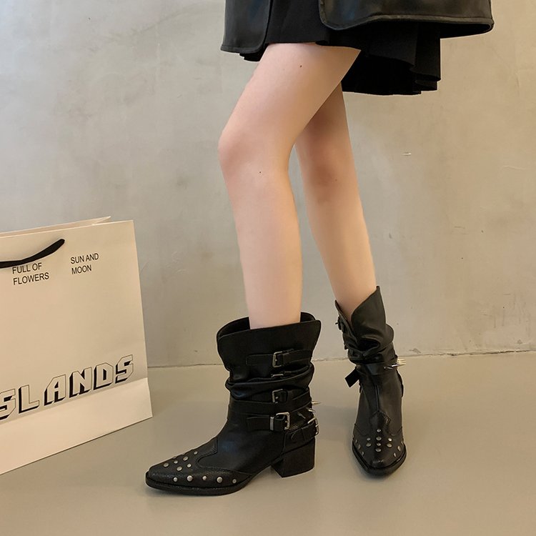 Bottes de cow-boy noir ruche Western pour femmes