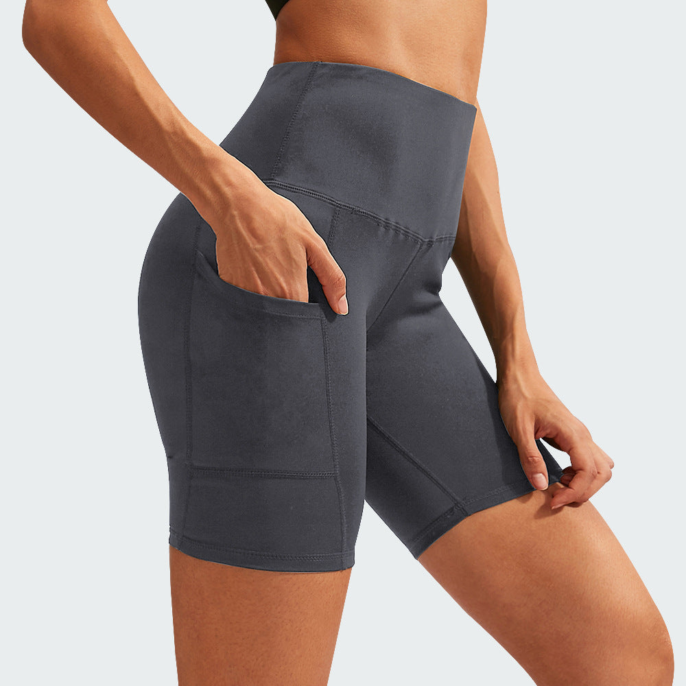 Shorts de yoga haute taille pour femmes Diagonal Pocket Running Training Quick-drying Tights Stretc