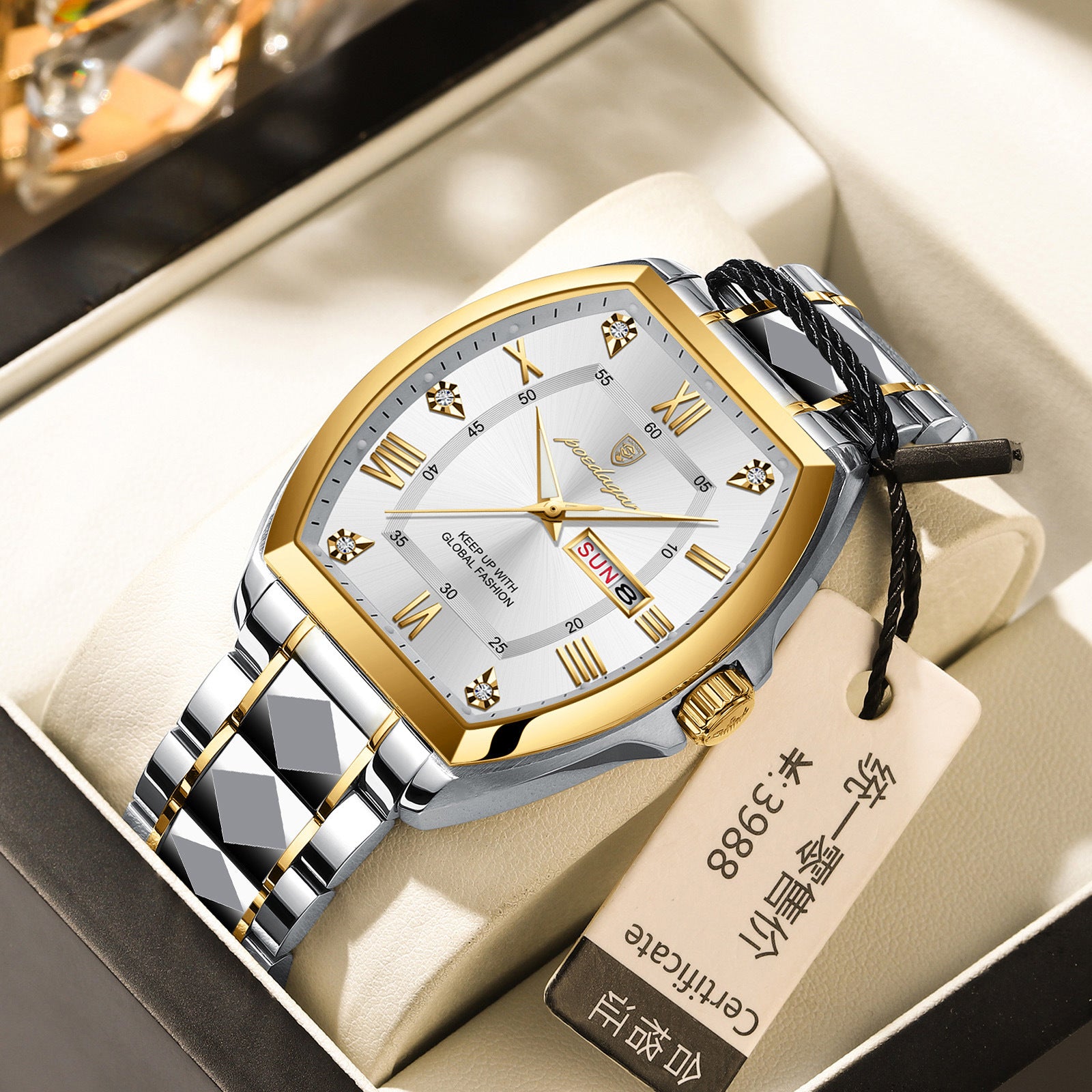 Montre homme à quartz en forme de barrique lumineuse étanche