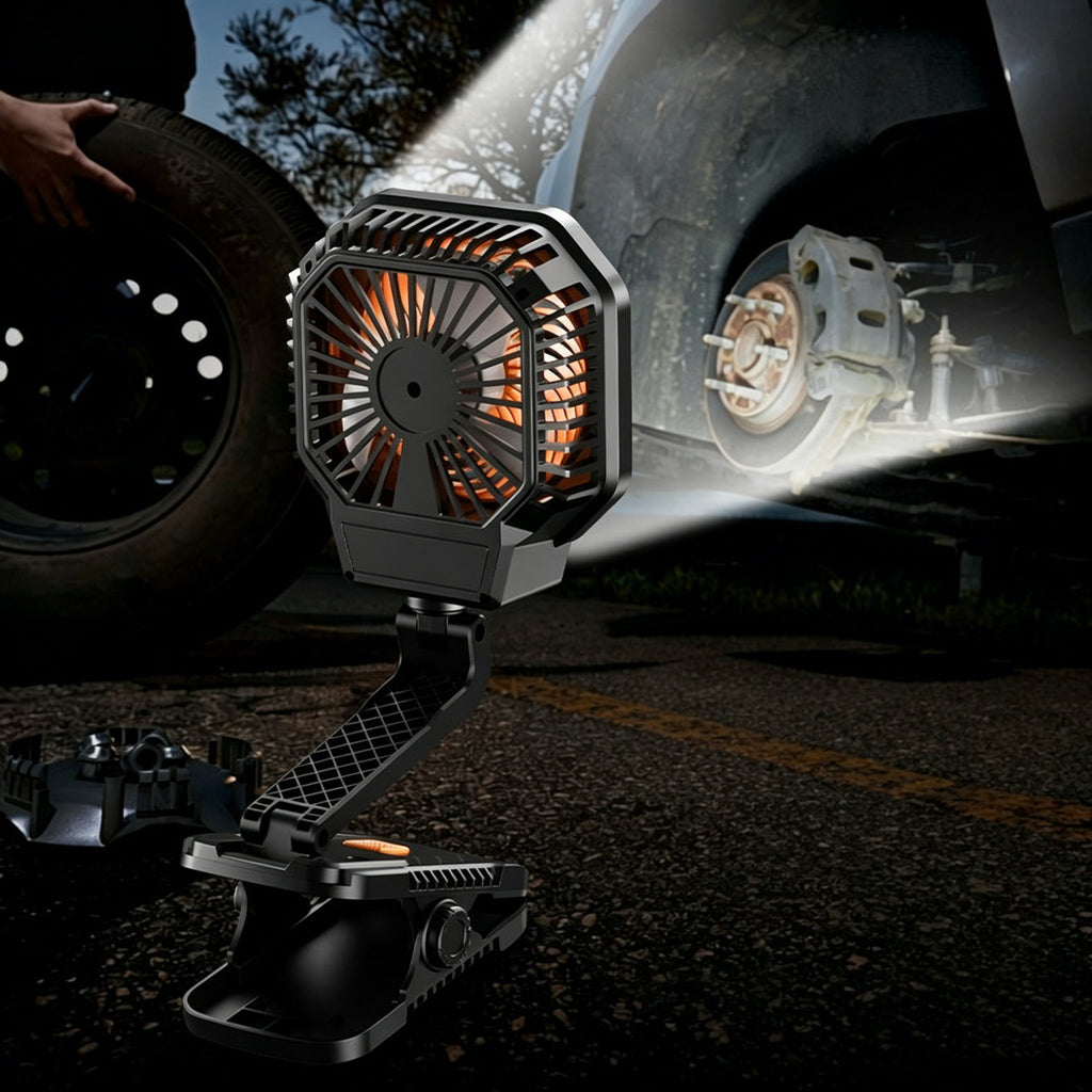 Ventilateur de refroidissement rechargeable portable Eventail de camping pliable avec éclairage LED 3 modes
