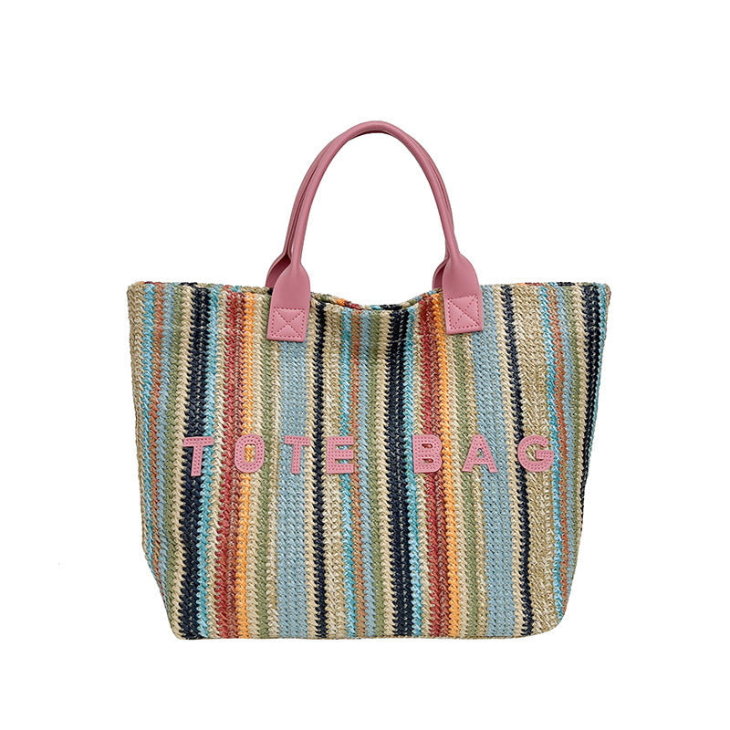 Eté Trendy Rainbow-tissé sac en paille pour les femmes
