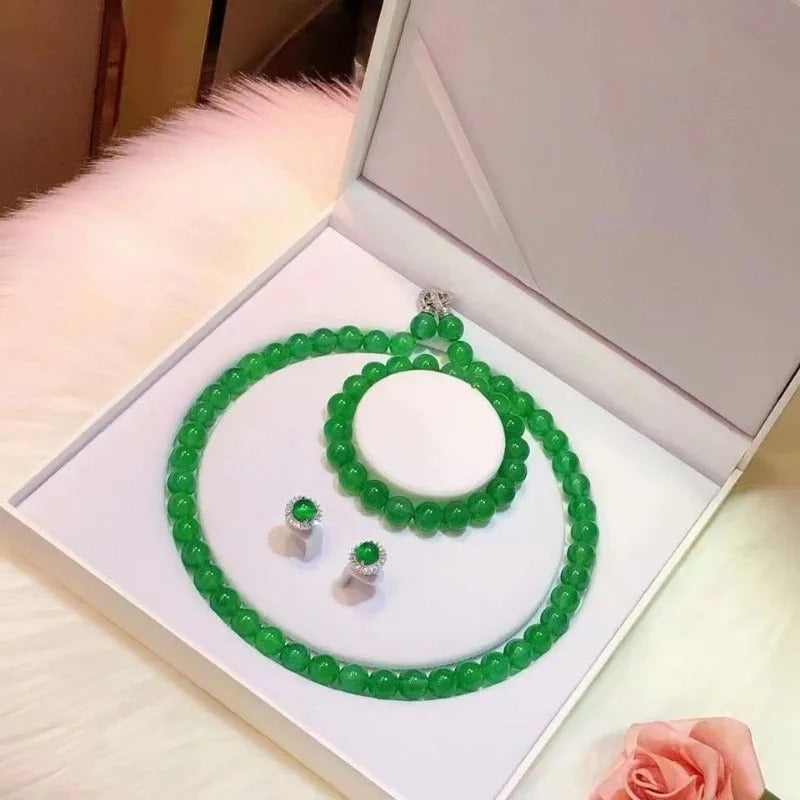 Gao Bing Empereur Green Chalcedony Ball Bracelet Collier Eardrops Costume