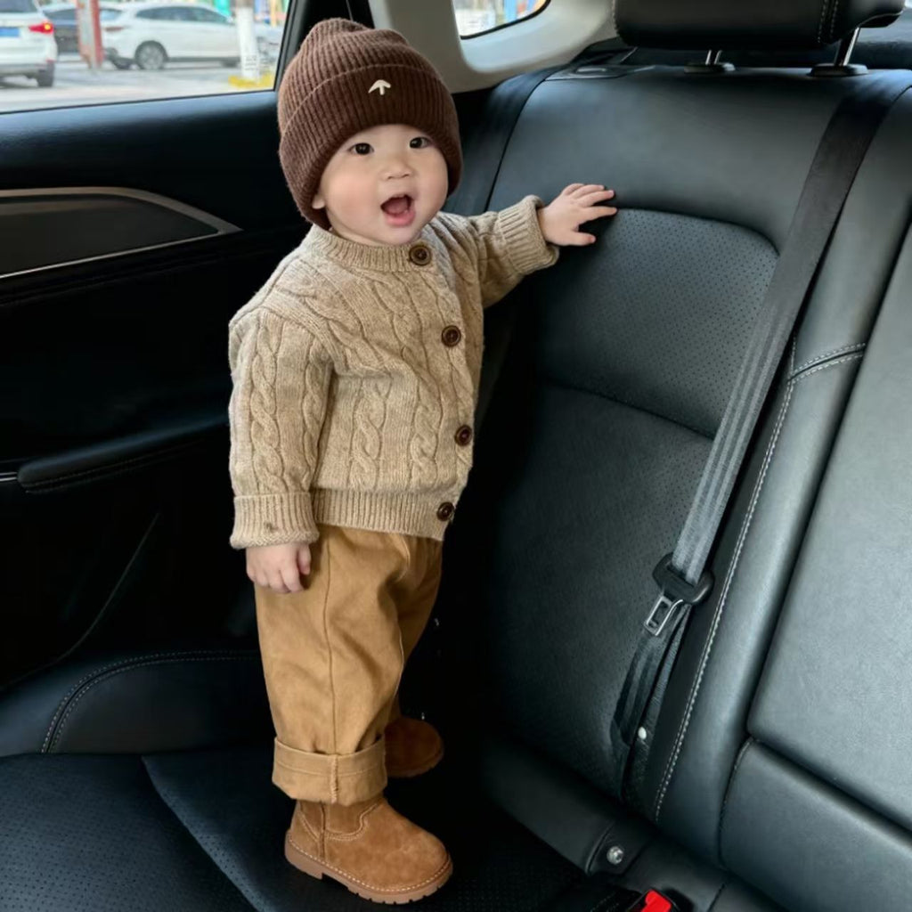 Garçons de style coréen Automnehiver Khaki Brodé Cable-knit Épaisseur Chandail