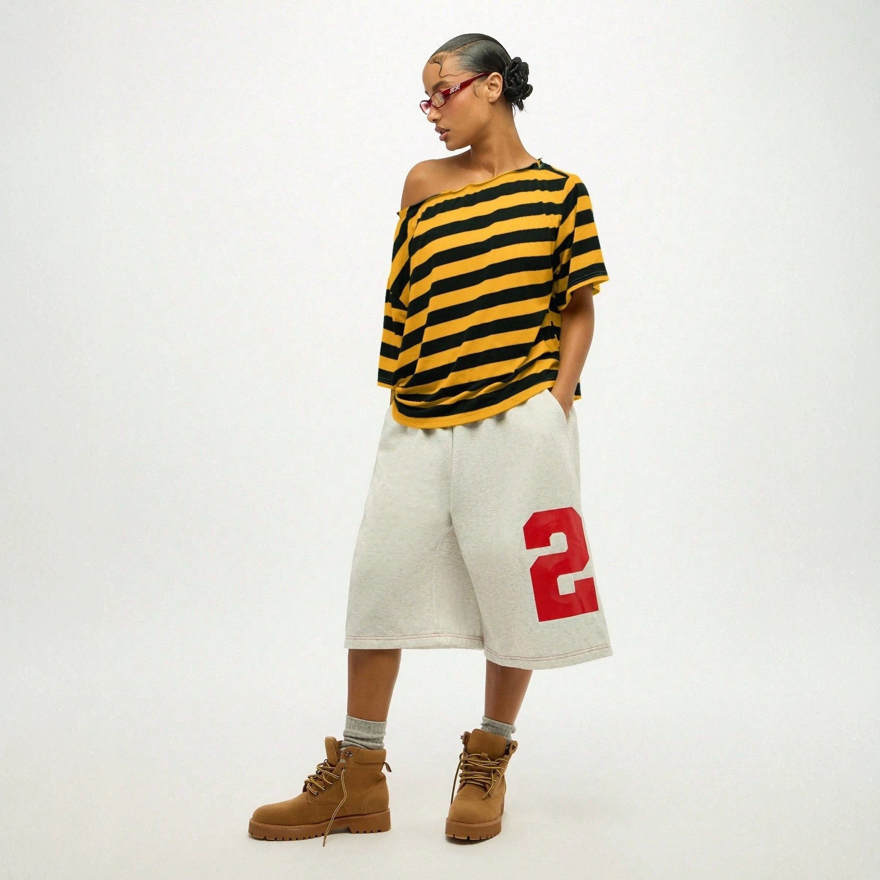 Haut à manches courtes de style américain Retro rayé